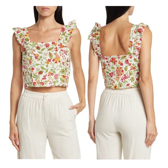 Rachel Zoe Tops - ❤️❤️❤️RACHEL ZOE Crop Top blouse M Birds flower tropical Print Cotton wide strap
